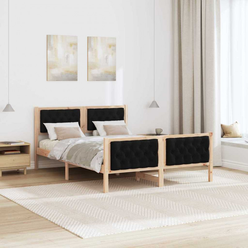 Ramka łóżka Czarny 140 x 190 cm Lite drewno sosnowe