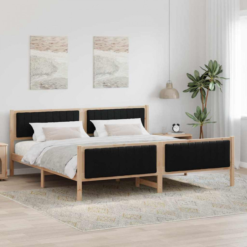 Rama łóżka brązowo-czarny 200 x 200 cm Lite drewno sosnowe