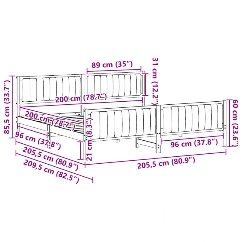 Rama łóżka Brązowy i taupe 200 x 200 cm Lite drewno sosnowe