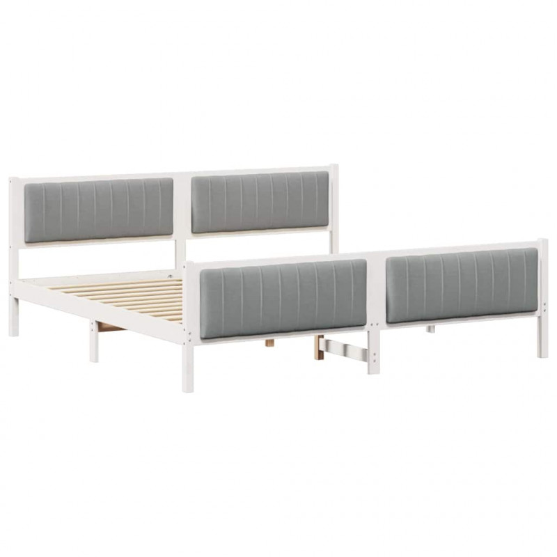 Rama łóżka Biały i jasnoszary 200 x 200 cm Lite drewno sosnowe