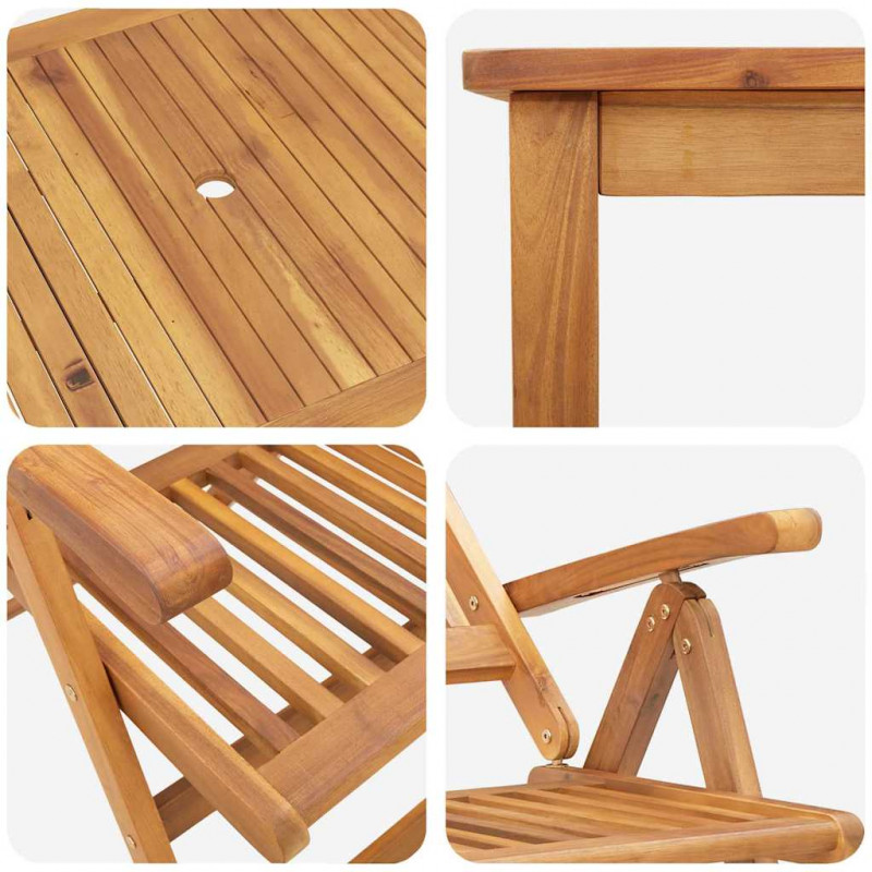 Zestaw do jadalni w ogrodzie 7 pcs Brązowy Lite Drewno Akacji