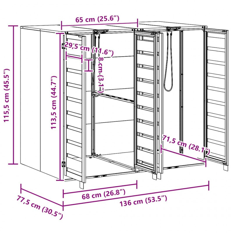 Przechowalnia na 3 kosze na odpady 340 x 77.5 x 115.5 cm Stal