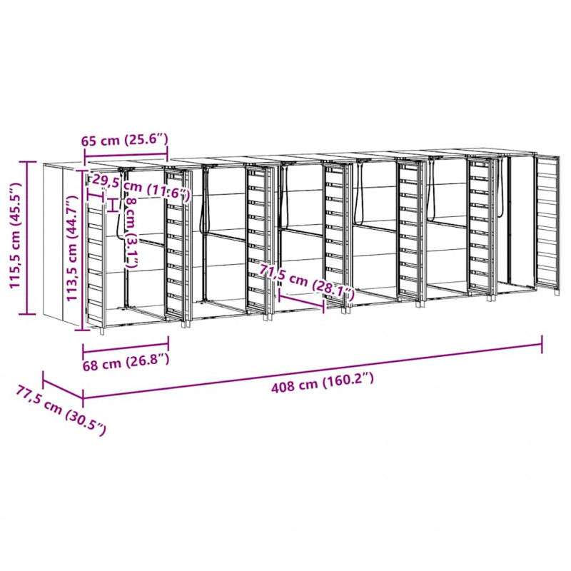 Przechowalnia na 3 kosze na odpady 340 x 77.5 x 115.5 cm Stal