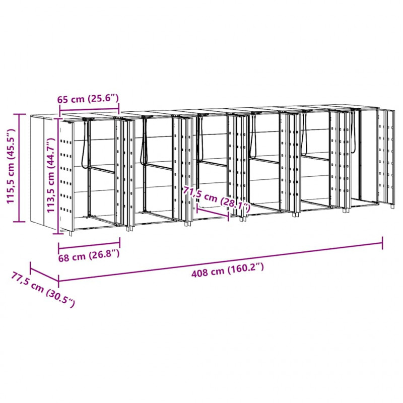 Przechowalnia na 3 kosze na odpady 340 x 77.5 x 115.5 cm Stal