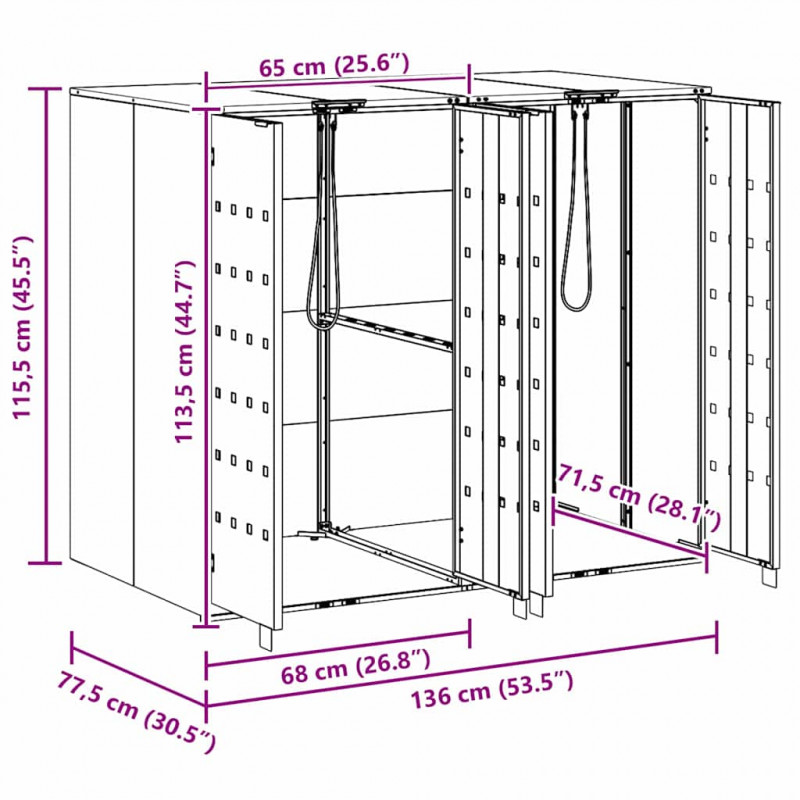 Przechowalnia na 3 kosze na odpady 340 x 77.5 x 115.5 cm