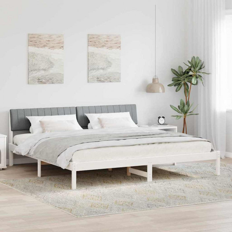 Rama łóżka Biały i jasnoszary 200 x 200 cm Lite drewno sosnowe