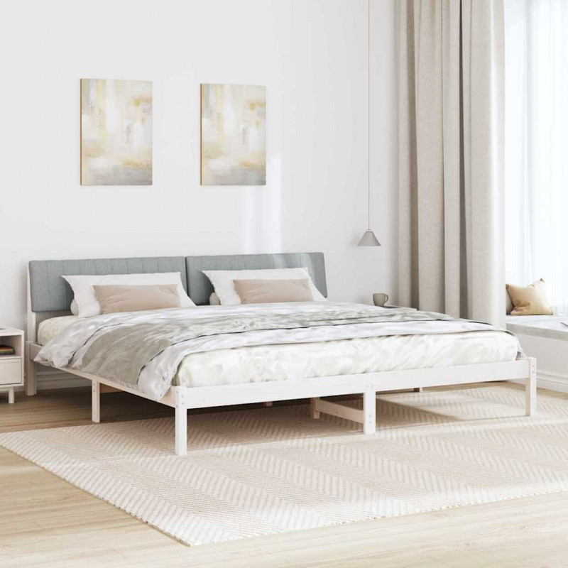 Rama łóżka Biały i jasnoszary 200 x 200 cm Lite drewno sosnowe