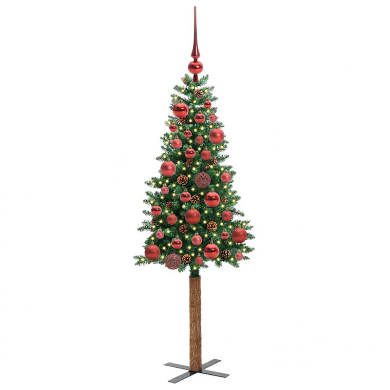 Szczupła Choinka Zielony 150 cm PVC i lite drewno sosnowe