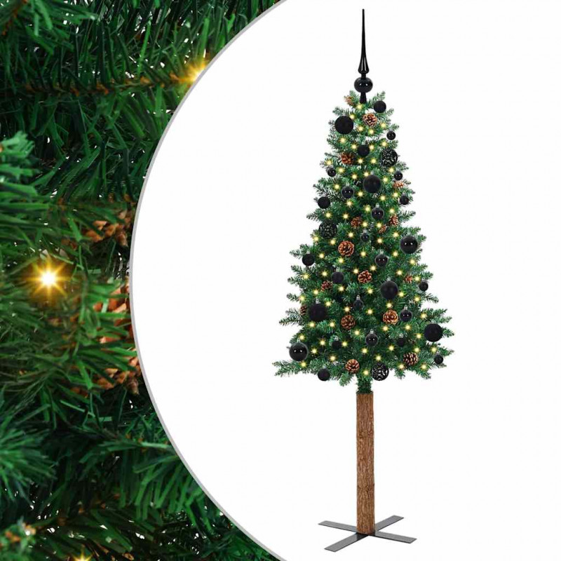 Szczupła Choinka Zielony 150 cm PVC i lite drewno sosnowe