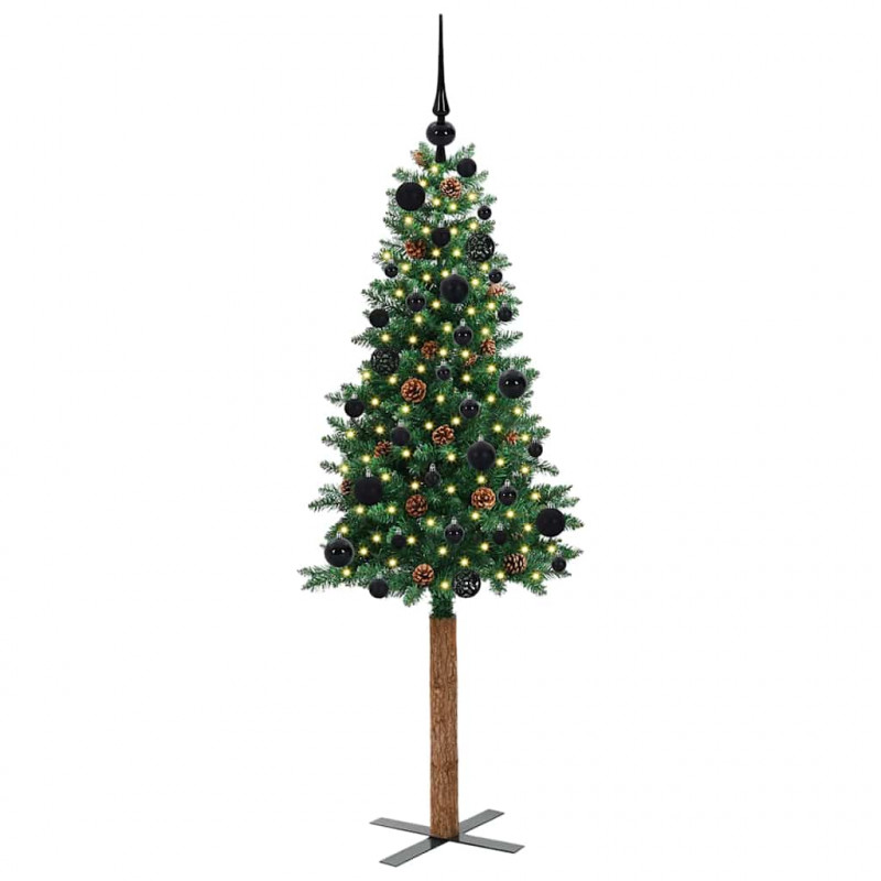 Szczupła Choinka Zielony 150 cm PVC i lite drewno sosnowe