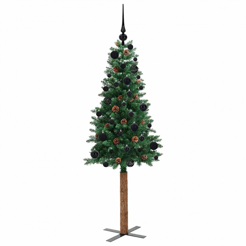 Szczupła Choinka Zielony 150 cm PVC i lite drewno sosnowe