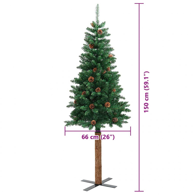Szczupła Choinka Zielony 150 cm PVC i lite drewno sosnowe