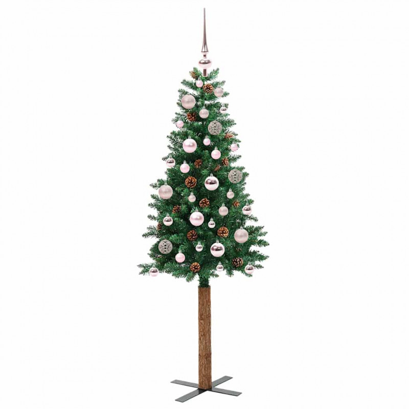 Szczupła Choinka Zielony 150 cm PVC i lite drewno sosnowe