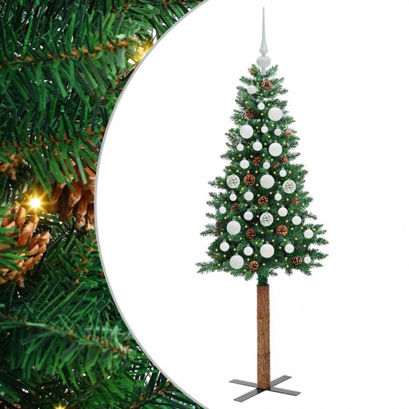 Szczupła Choinka Zielony 150 cm PVC i lite drewno sosnowe