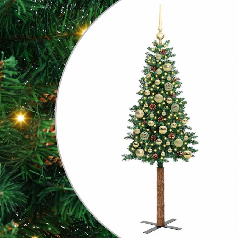 Szczupła Choinka Zielony 150 cm PVC i lite drewno sosnowe