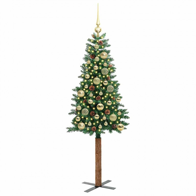 Szczupła Choinka Zielony 150 cm PVC i lite drewno sosnowe