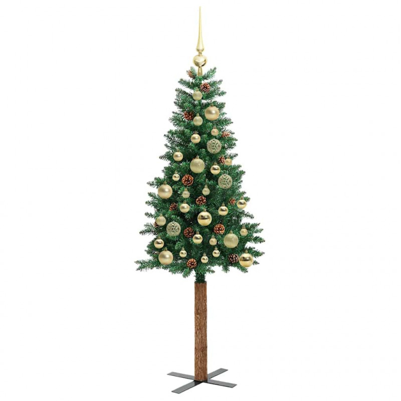 Szczupła Choinka Zielony 150 cm PVC i lite drewno sosnowe