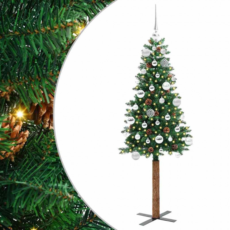 Szczupła Choinka Zielony 150 cm PVC i lite drewno sosnowe