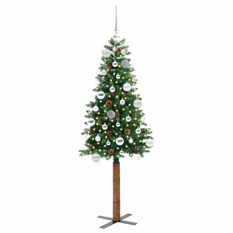 Szczupła Choinka Zielony 150 cm PVC i lite drewno sosnowe