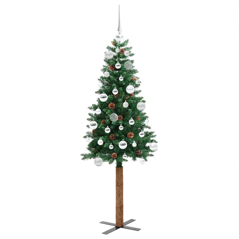 Szczupła Choinka Zielony 150 cm PVC i lite drewno sosnowe