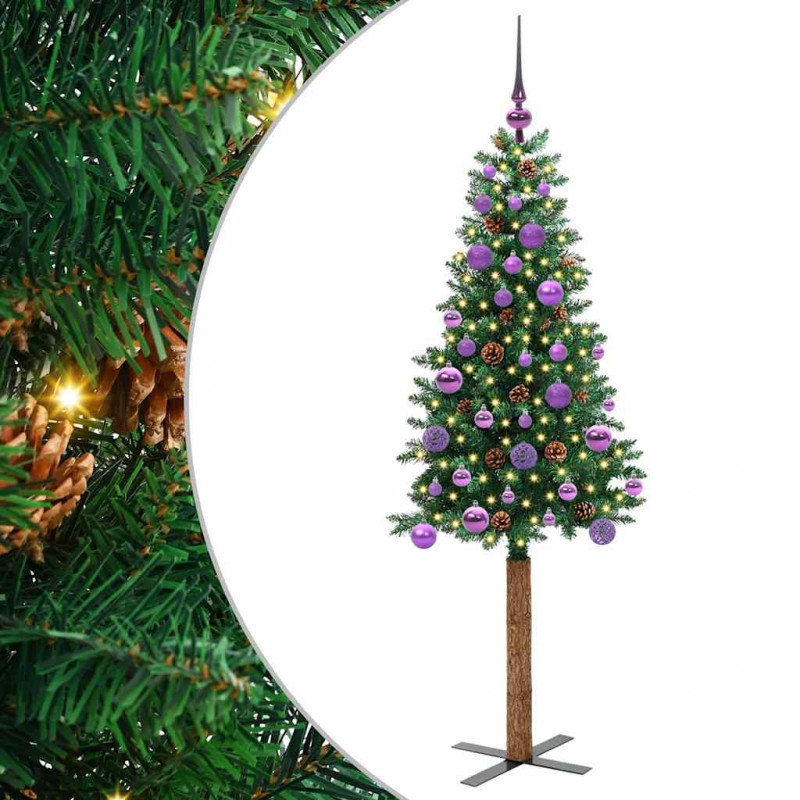 Szczupła Choinka Zielony 150 cm PVC i lite drewno sosnowe