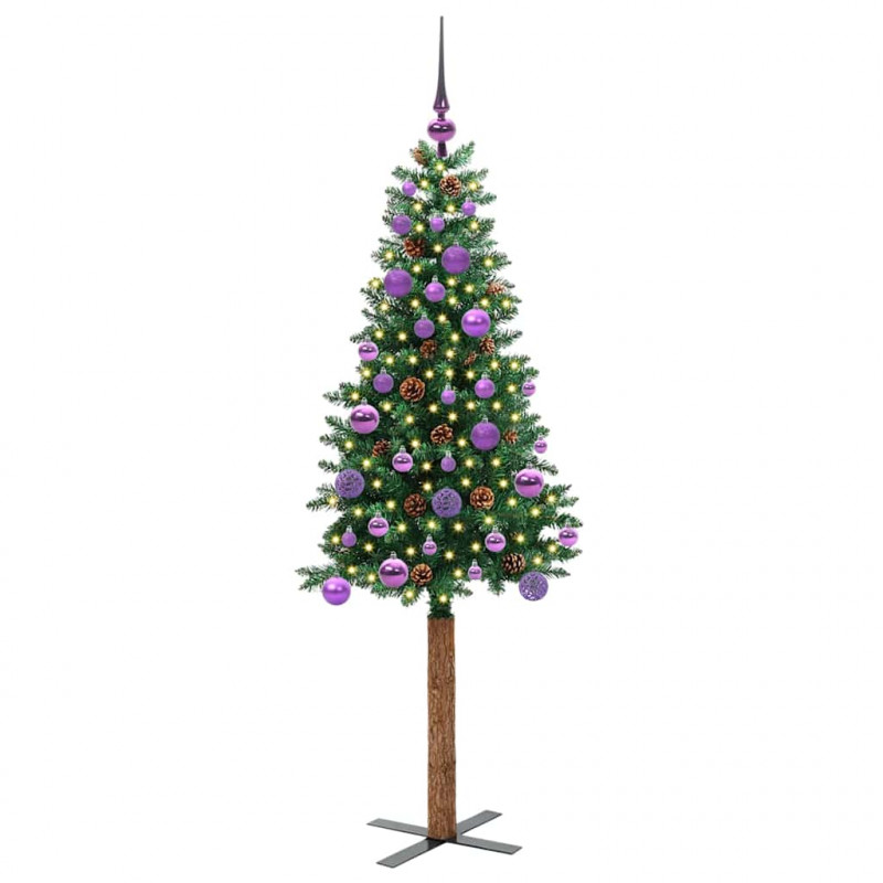 Szczupła Choinka Zielony 150 cm PVC i lite drewno sosnowe