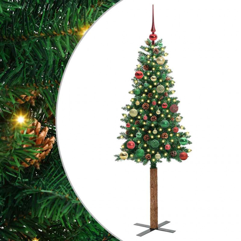 Szczupła Choinka Zielony 150 cm PVC i lite drewno sosnowe