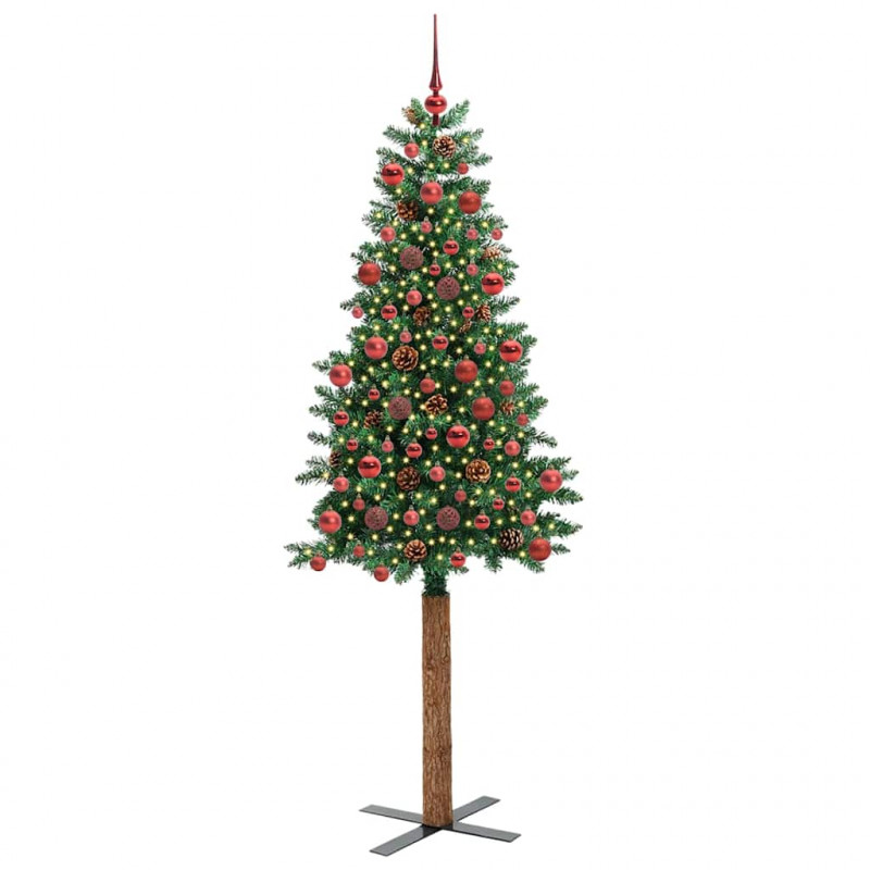 Szczupła Choinka Zielony 180 cm PVC i lite drewno sosnowe
