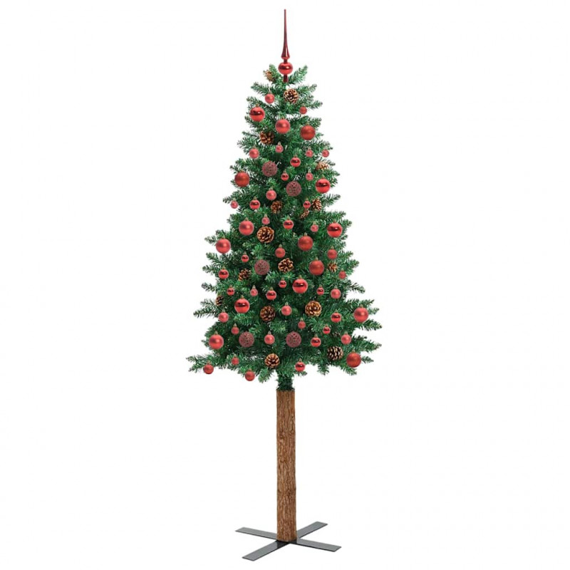 Szczupła Choinka Zielony 180 cm PVC i lite drewno sosnowe