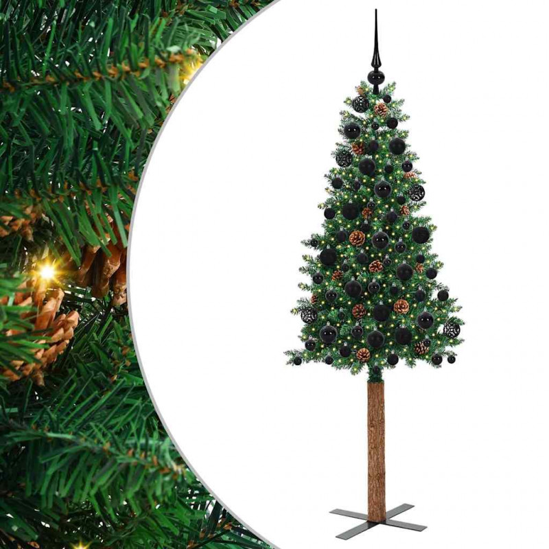 Szczupła Choinka Zielony 180 cm PVC i lite drewno sosnowe