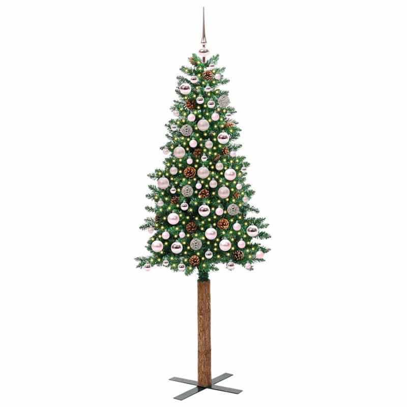 Szczupła Choinka Zielony 180 cm PVC i lite drewno sosnowe