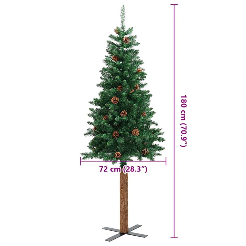 Szczupła Choinka Zielony 180 cm PVC i lite drewno sosnowe