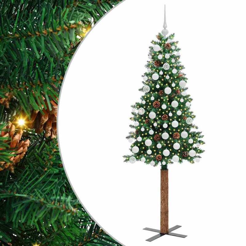 Szczupła Choinka Zielony 180 cm PVC i lite drewno sosnowe