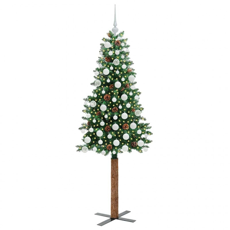Szczupła Choinka Zielony 180 cm PVC i lite drewno sosnowe