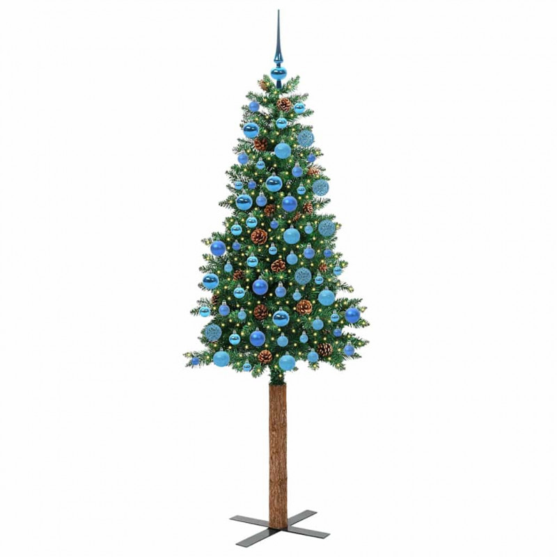 Szczupła Choinka Zielony 180 cm PVC i lite drewno sosnowe