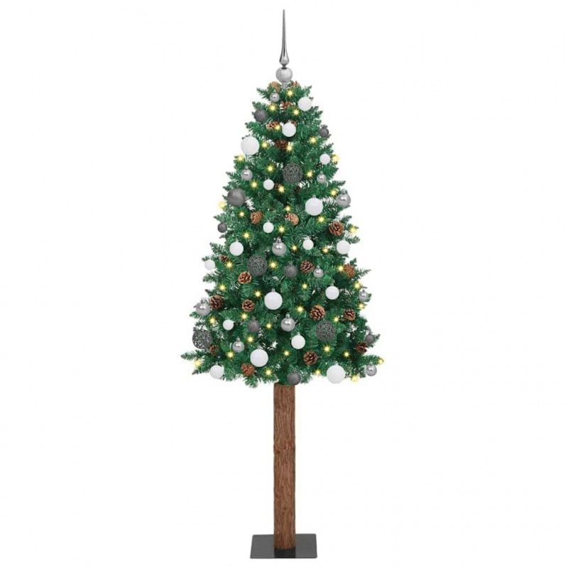 Szczupła Choinka Zielony 210 cm PVC i lite drewno sosnowe