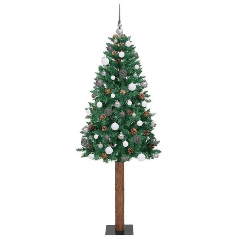 Szczupła Choinka Zielony 210 cm PVC i lite drewno sosnowe
