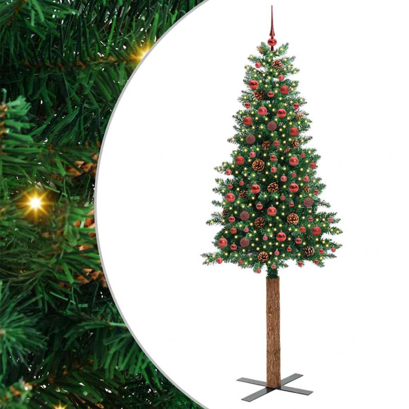 Szczupła Choinka Zielony 210 cm PVC i lite drewno sosnowe