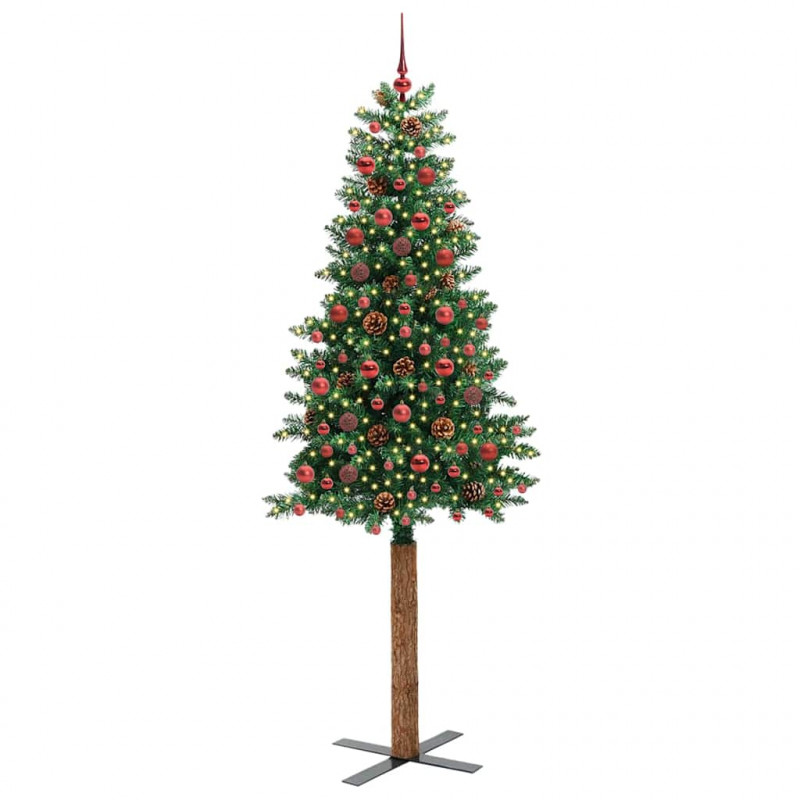 Szczupła Choinka Zielony 210 cm PVC i lite drewno sosnowe