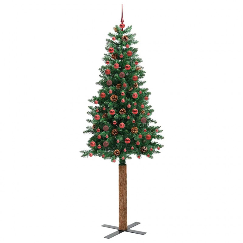 Szczupła Choinka Zielony 210 cm PVC i lite drewno sosnowe