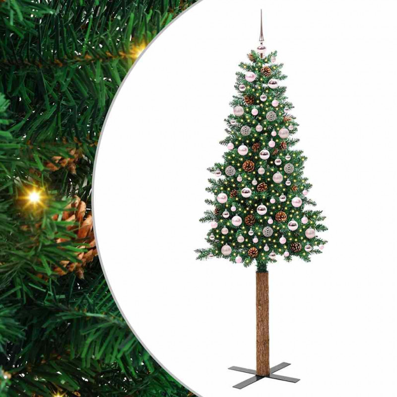 Szczupła Choinka Zielony 210 cm PVC i lite drewno sosnowe