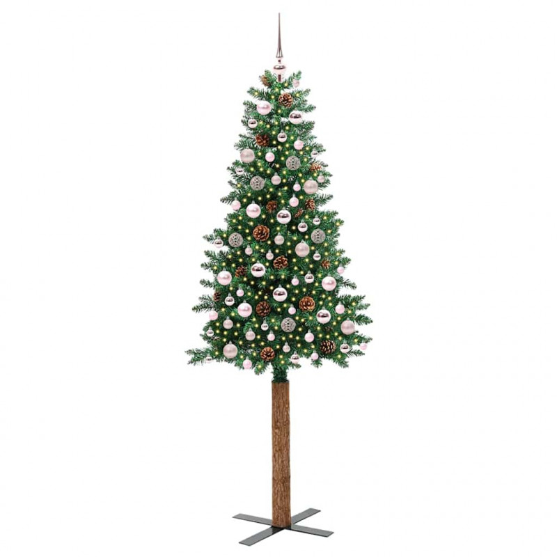 Szczupła Choinka Zielony 210 cm PVC i lite drewno sosnowe