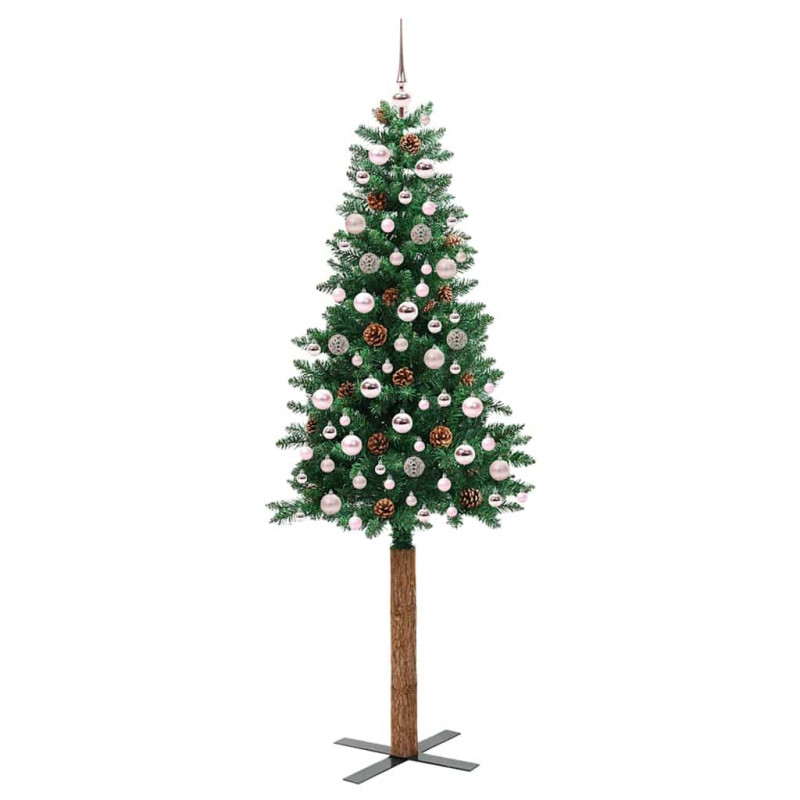 Szczupła Choinka Zielony 210 cm PVC i lite drewno sosnowe
