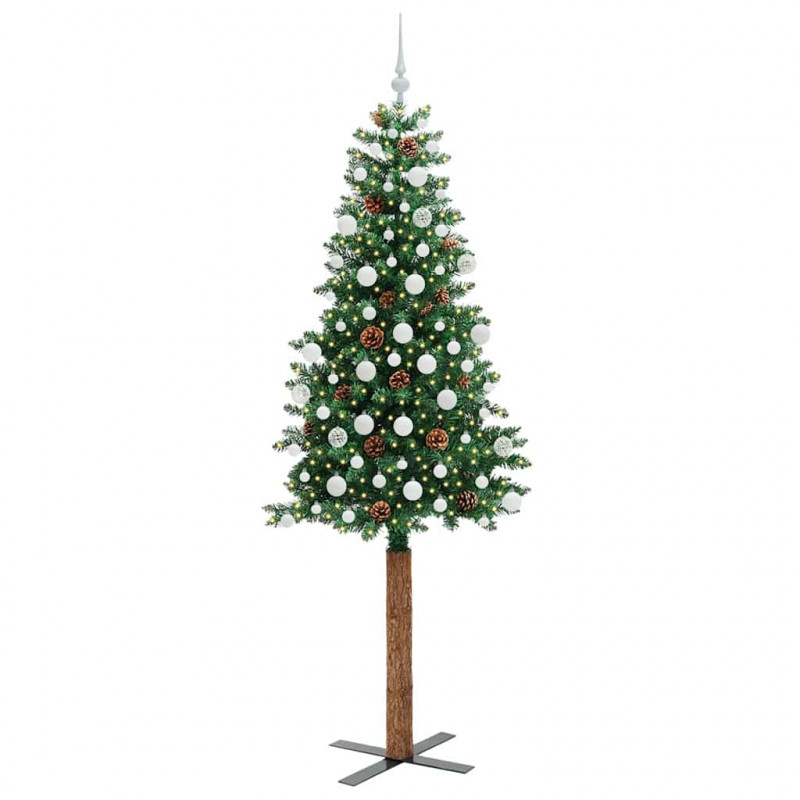 Szczupła Choinka Zielony 210 cm PVC i lite drewno sosnowe