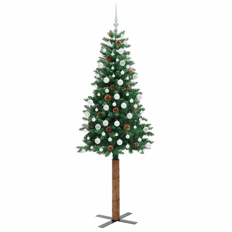 Szczupła Choinka Zielony 210 cm PVC i lite drewno sosnowe