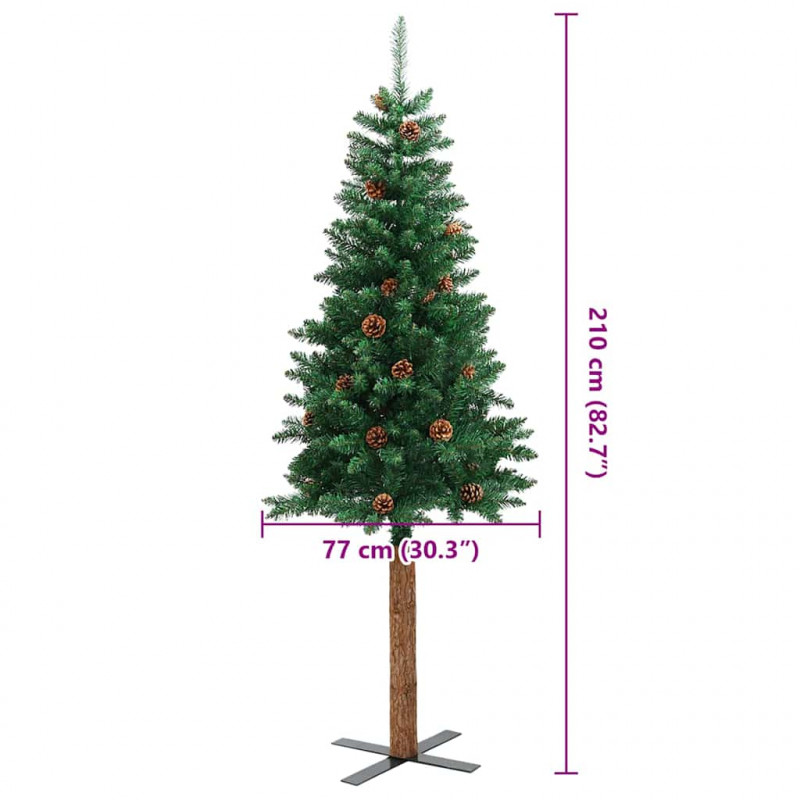 Szczupła Choinka Zielony 210 cm PVC i lite drewno sosnowe