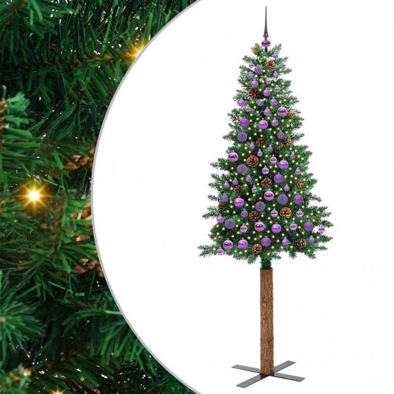 Szczupła Choinka Zielony 210 cm PVC i lite drewno sosnowe
