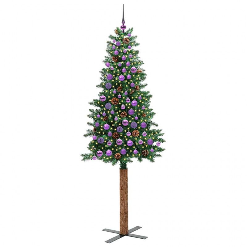 Szczupła Choinka Zielony 210 cm PVC i lite drewno sosnowe