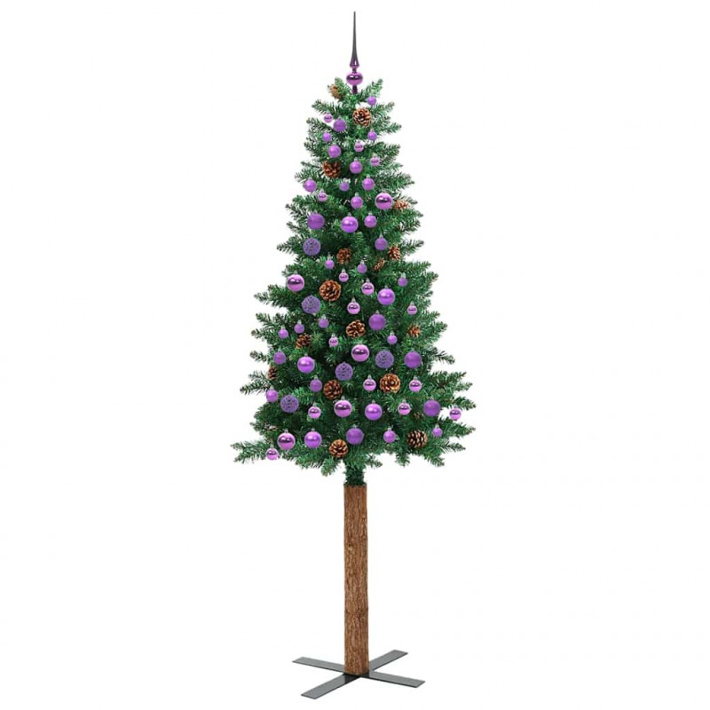 Szczupła Choinka Zielony 210 cm PVC i lite drewno sosnowe