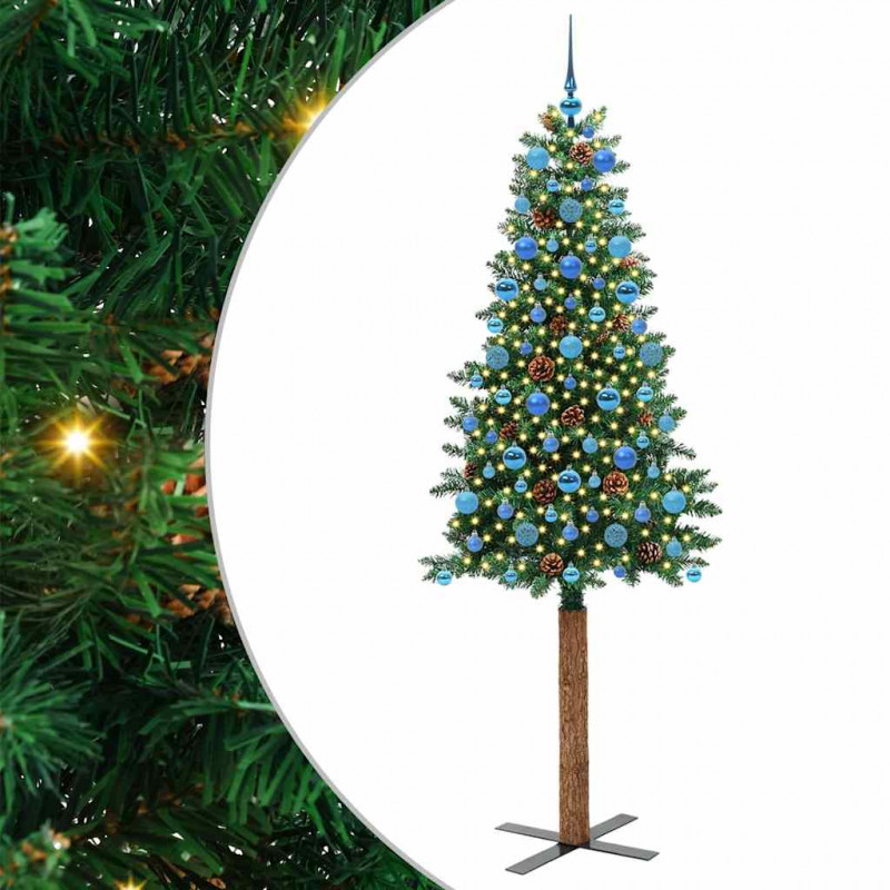 Szczupła Choinka Zielony 210 cm PVC i lite drewno sosnowe